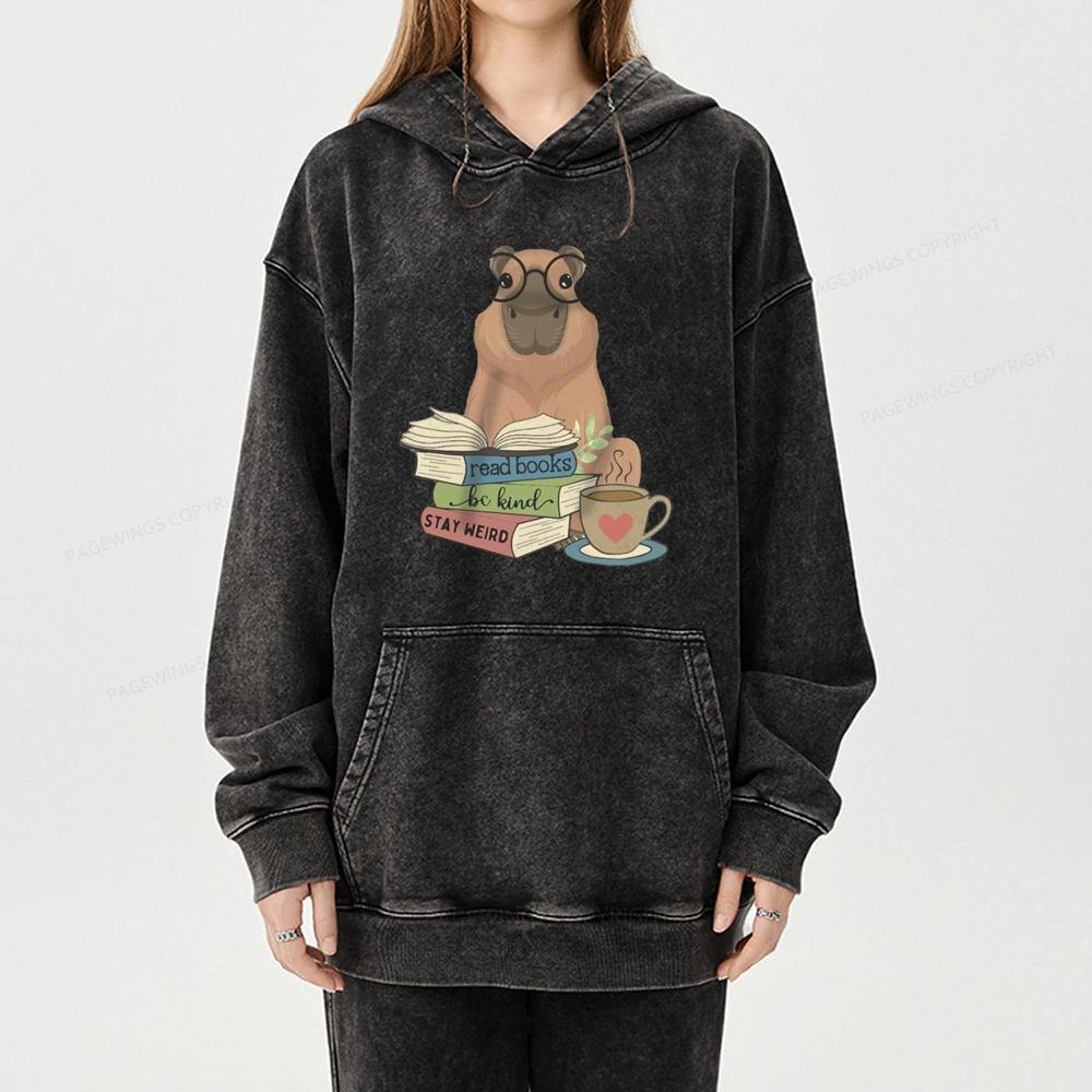 Pagewings Capybara Reading Unisex Washed Hoodie