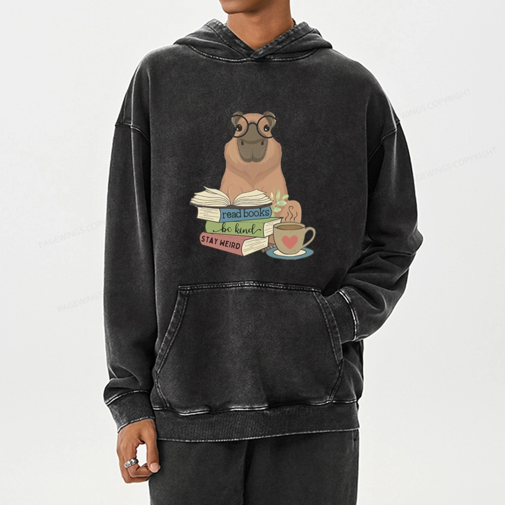 Pagewings Capybara Reading Unisex Washed Hoodie