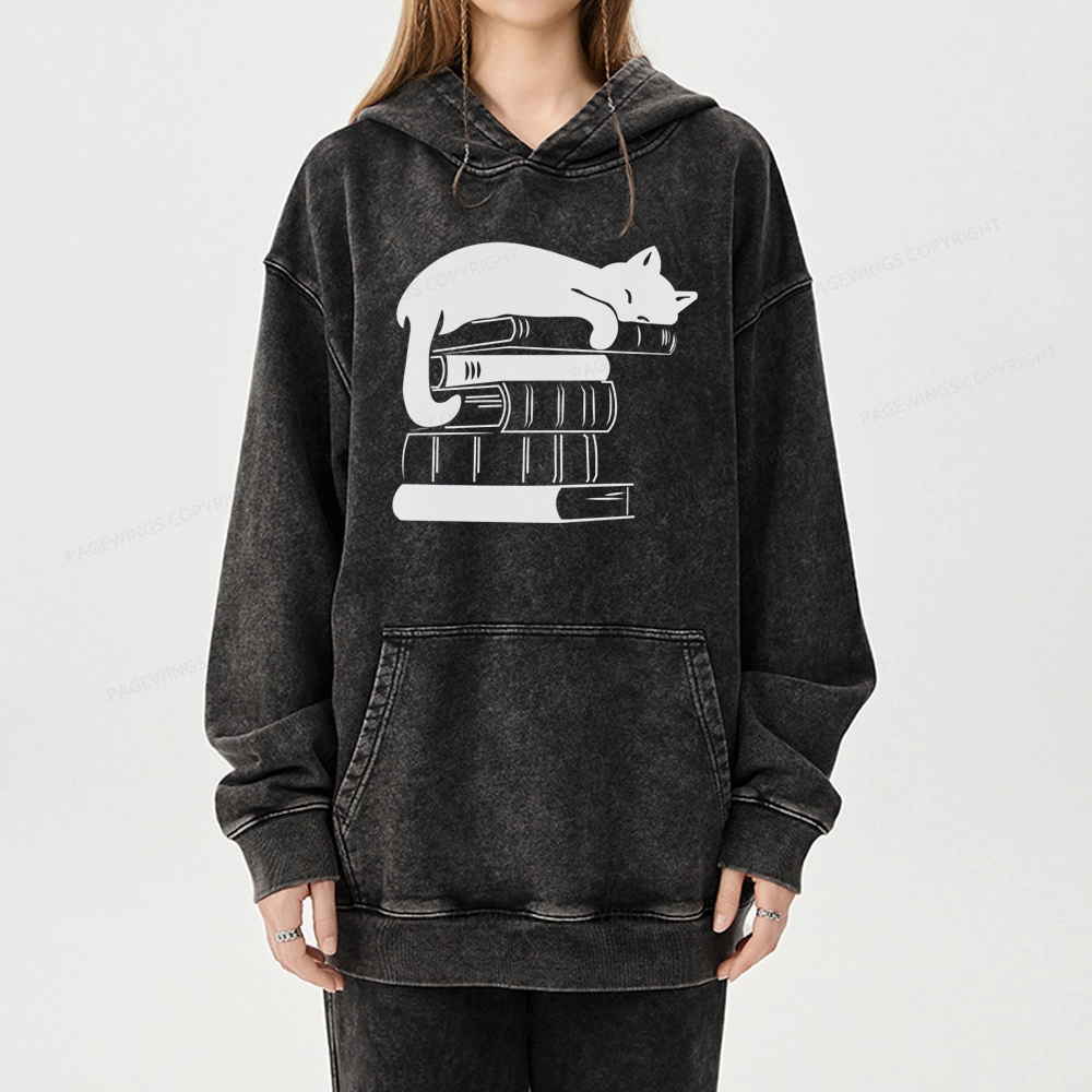 Pagewings Books And Cats Unisex Washed Hoodie