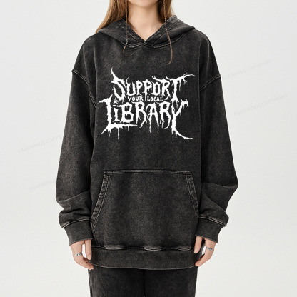 Pagewings Support Your Local Library Unisex Washed Hoodie