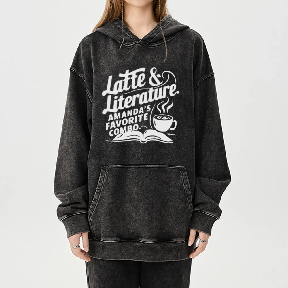 Pagewings Latte & Literature Amanda's Favorite Combo Unisex Washed Hoodie