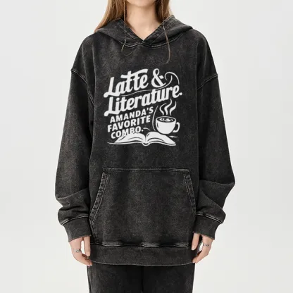Pagewings Latte & Literature Amanda's Favorite Combo Unisex Washed Hoodie