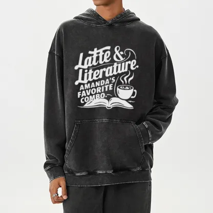 Pagewings Latte & Literature Amanda's Favorite Combo Unisex Washed Hoodie