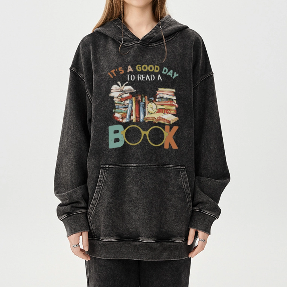 Pagewings It’s a Good Day to Read a Book Unisex Washed Hoodie