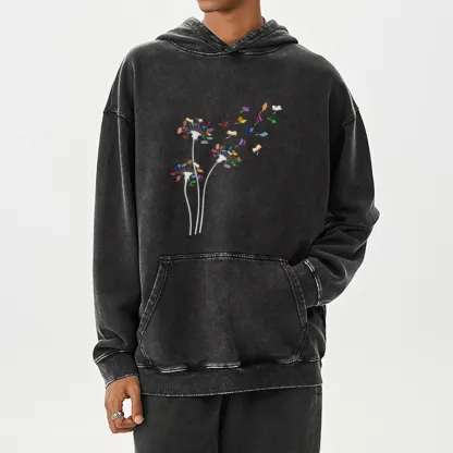 Pagewings Cute Dandelion Books Flower Fly Unisex Washed Hoodie