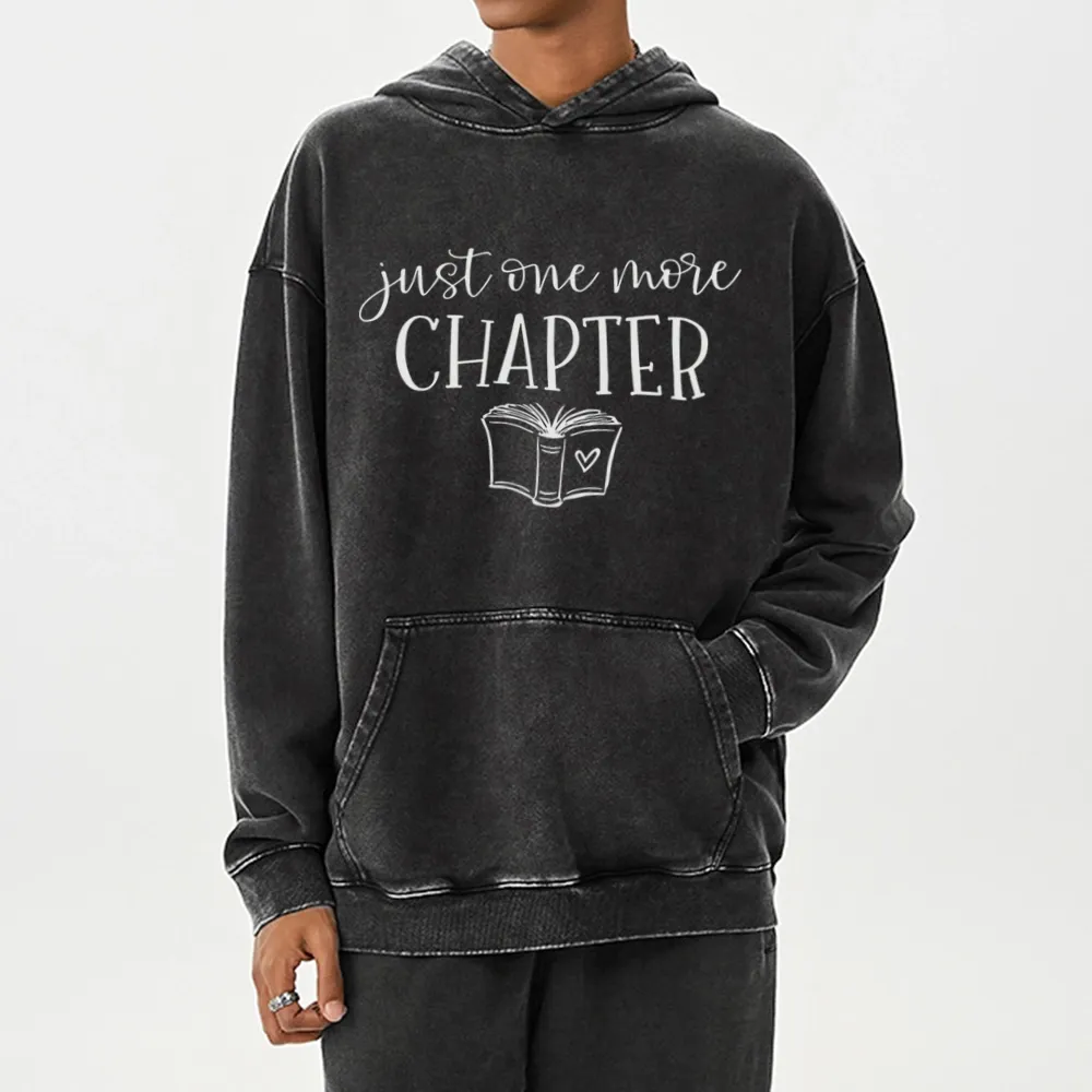 Pagewings Just One More Chapter Reading Book Unisex Washed Hoodie