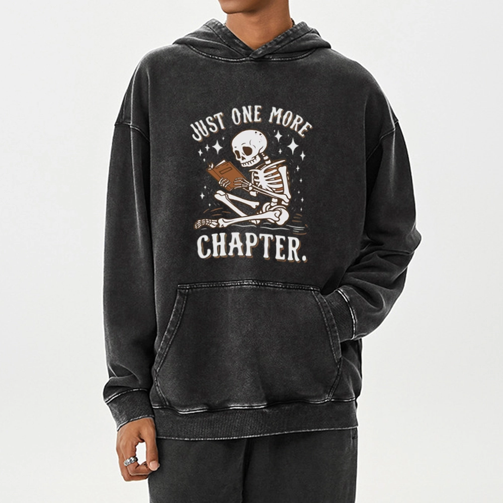 Pagewings Just One More Chapter Halloween Skeleton Unisex Washed Hoodie