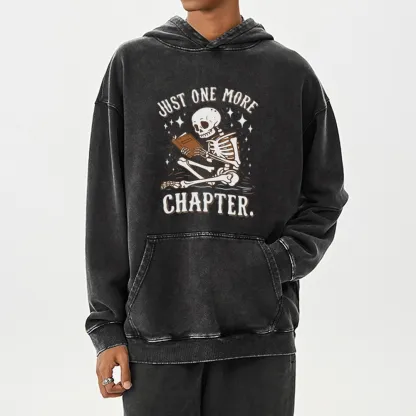 Pagewings Just One More Chapter Halloween Skeleton Unisex Washed Hoodie