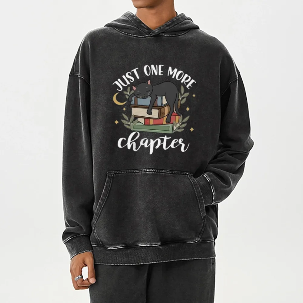 Pagewings Just One More Chapter Adorable Cat Unisex Washed Hoodie