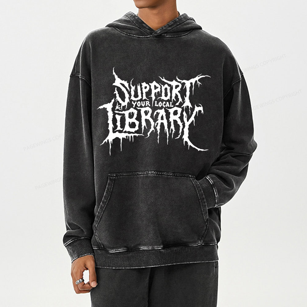 Pagewings Support Your Local Library Unisex Washed Hoodie
