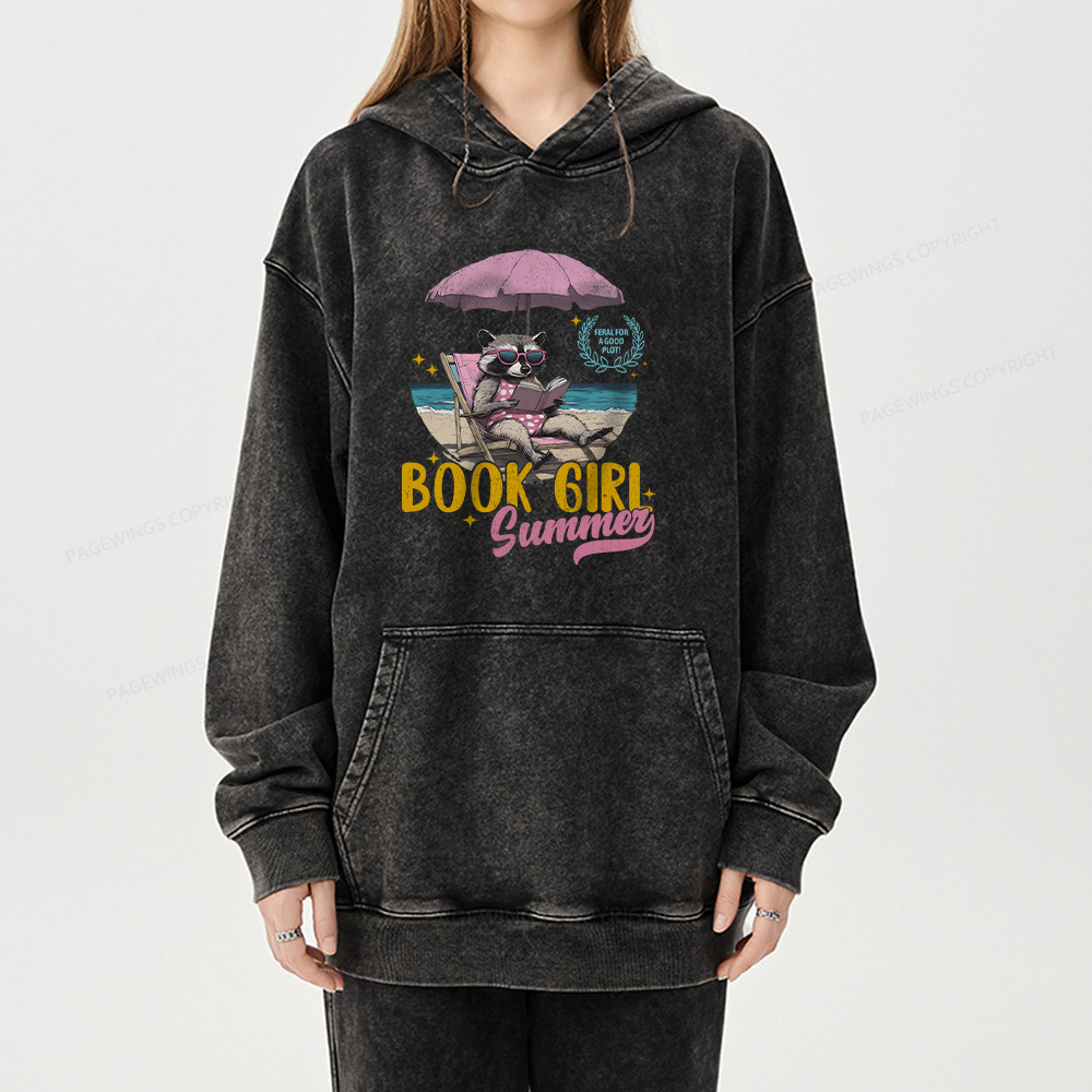 Pagewing Book Girl Summer Unisex Washed Hoodie