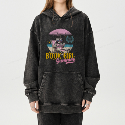 Pagewing Book Girl Summer Unisex Washed Hoodie