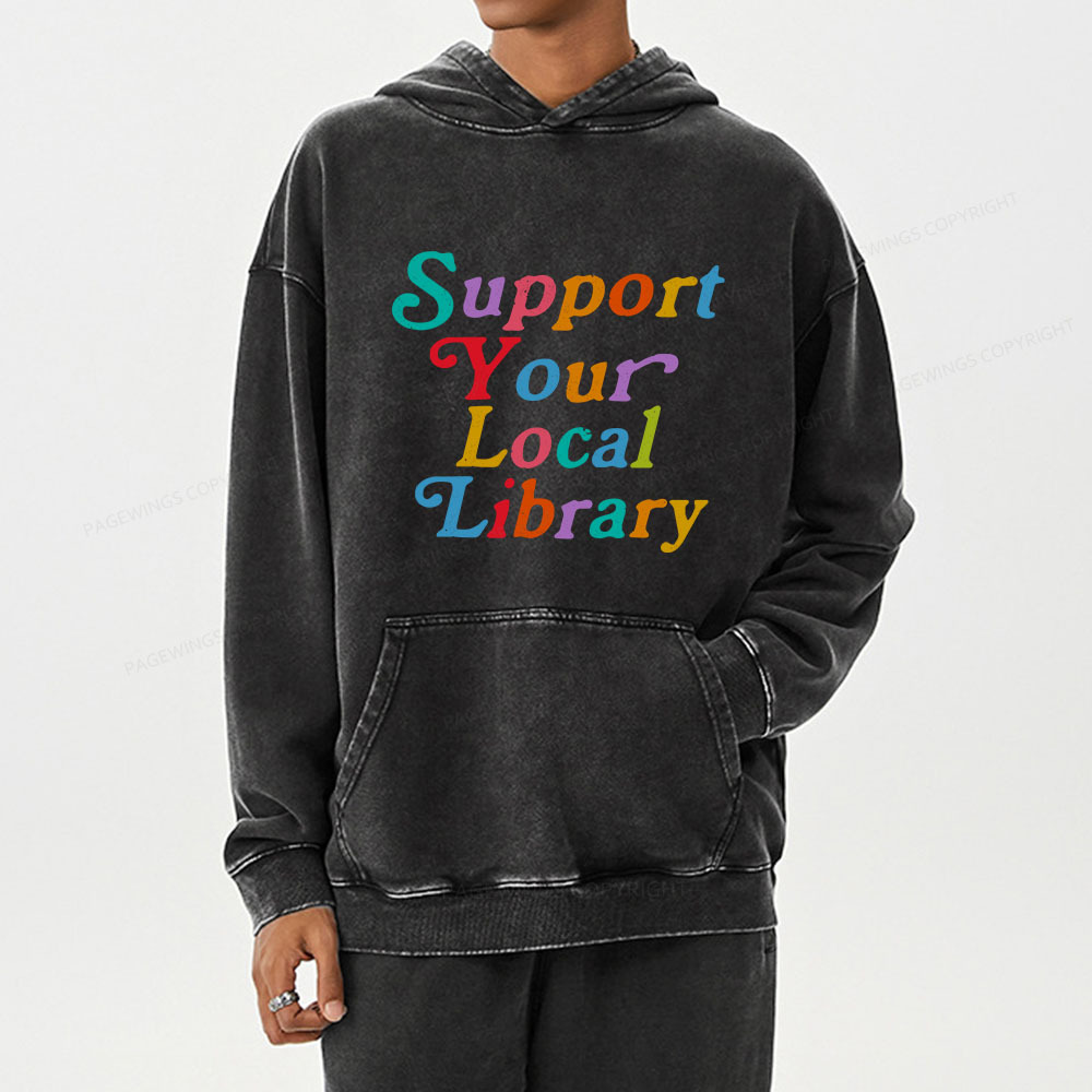 Pagewing Support Your Local Library Unisex Washed Hoodie