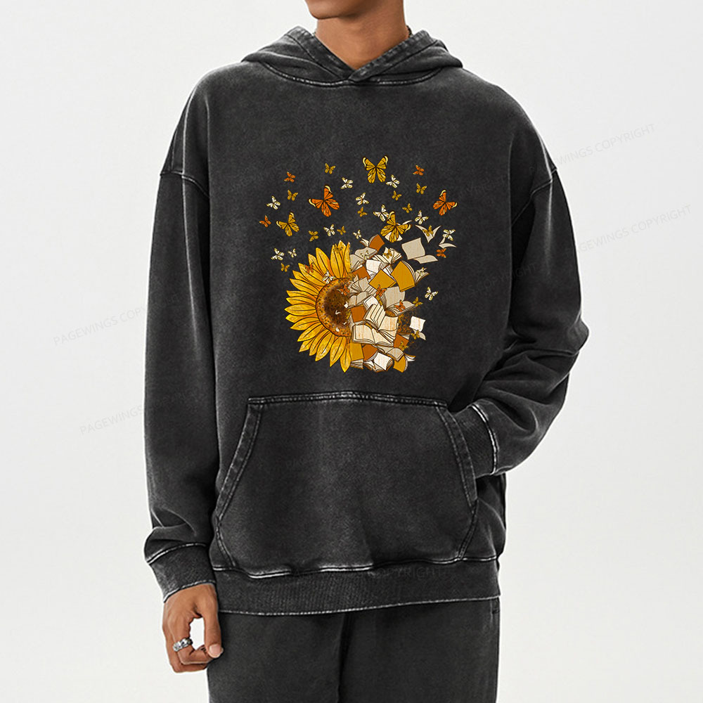 Pagewing Sunflower And Book Harmony Unisex Washed Hoodie