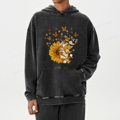 Pagewing Sunflower And Book Harmony Unisex Washed Hoodie