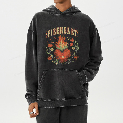 Pagewing Vintage Fire-heart Unisex Washed Hoodie