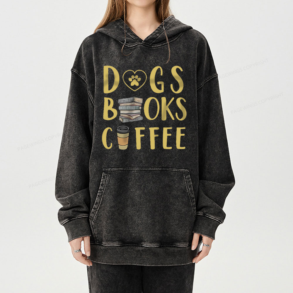 Pagewing Dogs, Books, Coffee Unisex Washed Hoodie