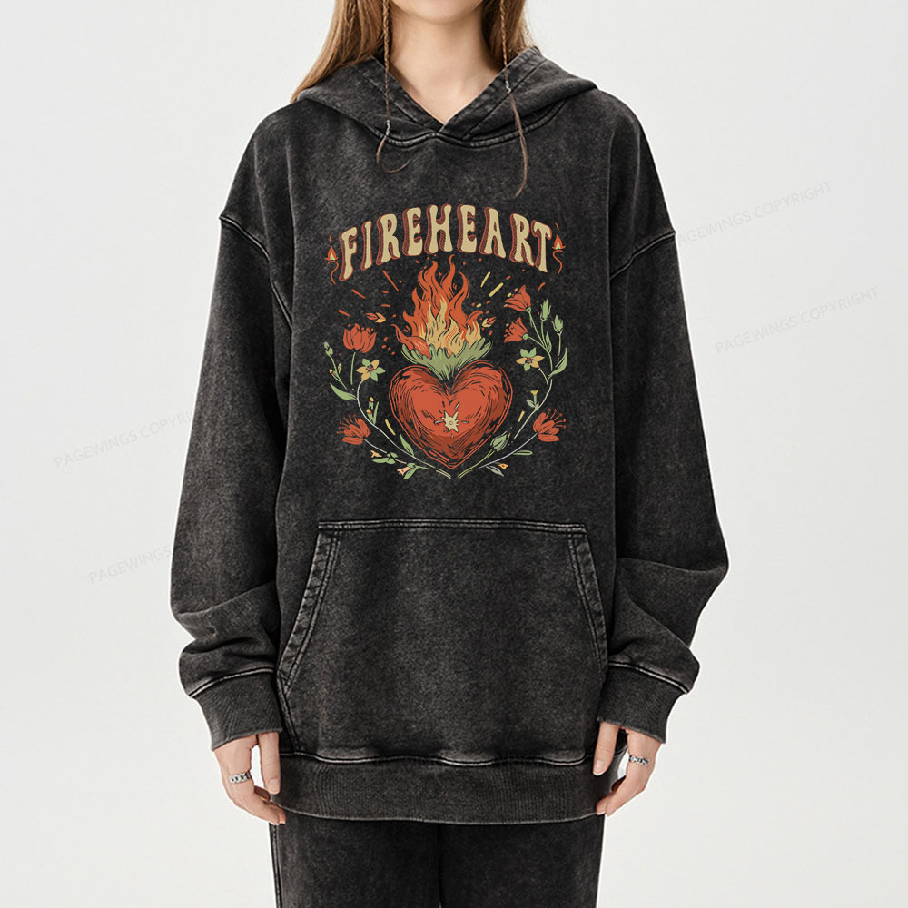 Pagewing Vintage Fire-heart Unisex Washed Hoodie