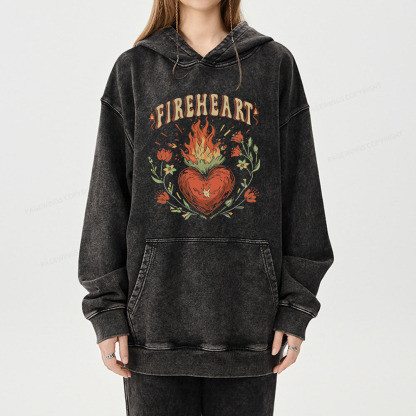 Pagewing Vintage Fire-heart Unisex Washed Hoodie
