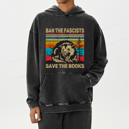 Pagewing Ban The Fascists  Save The Books Unisex Washed Hoodie