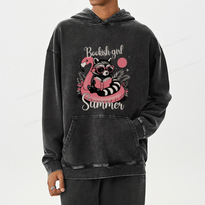 Pagewings Feral Bookish Girl Summer Unisex Washed Hoodie