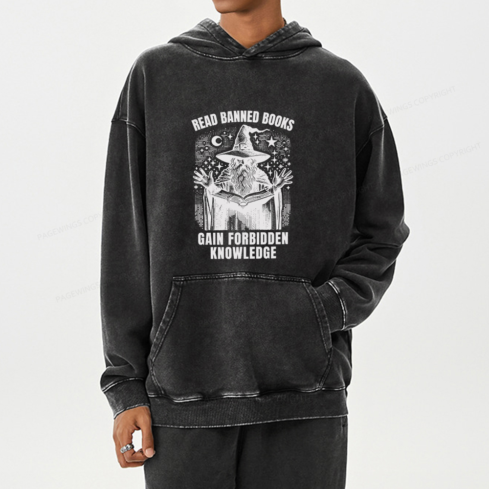 Pagewings Read Banned Books Gain Forbidden Knowledge Unisex Washed Hoodie