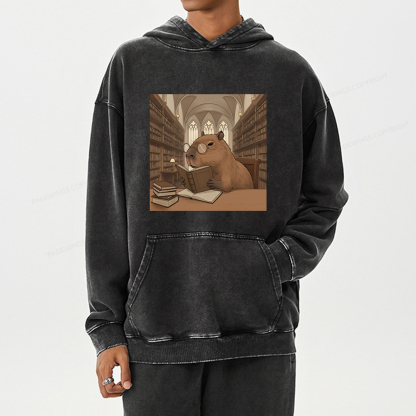 Pagewings The Reader Capybara Unisex Washed Hoodie