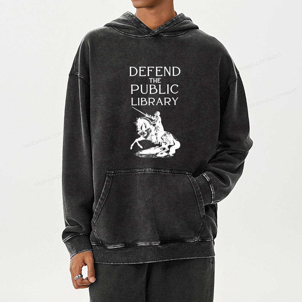 Pagewings Defend The Public Library Unisex Washed Hoodie