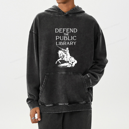 Pagewings Defend The Public Library Unisex Washed Hoodie