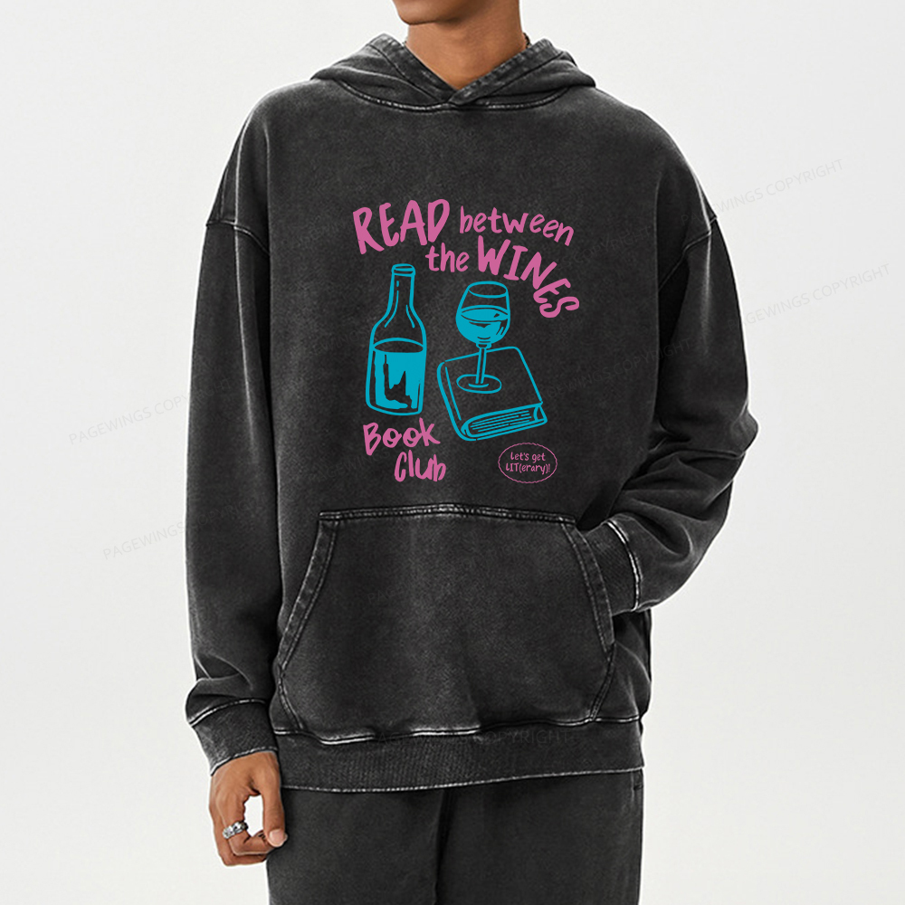 Pagewings Wine Lover Book Club Unisex Washed Hoodie