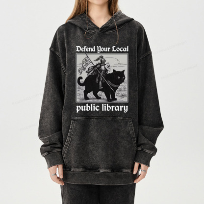 Pagewings Defend Your Local public library Unisex Washed Hoodie