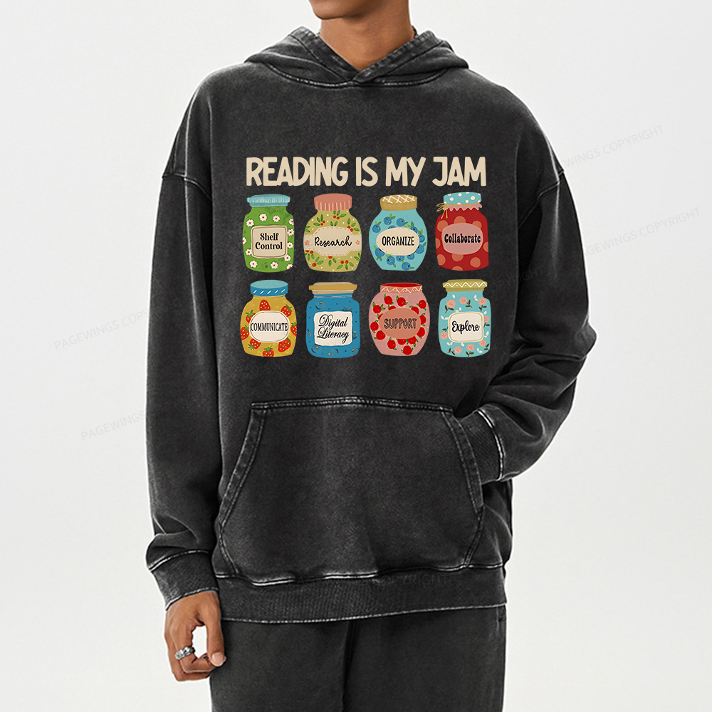 Pagewings Reading is My Jam Bookworm Unisex Washed Hoodie