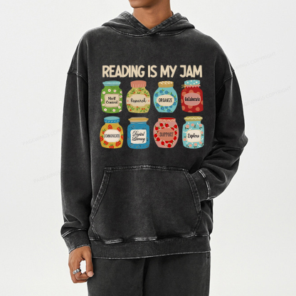 Pagewings Reading is My Jam Bookworm Unisex Washed Hoodie