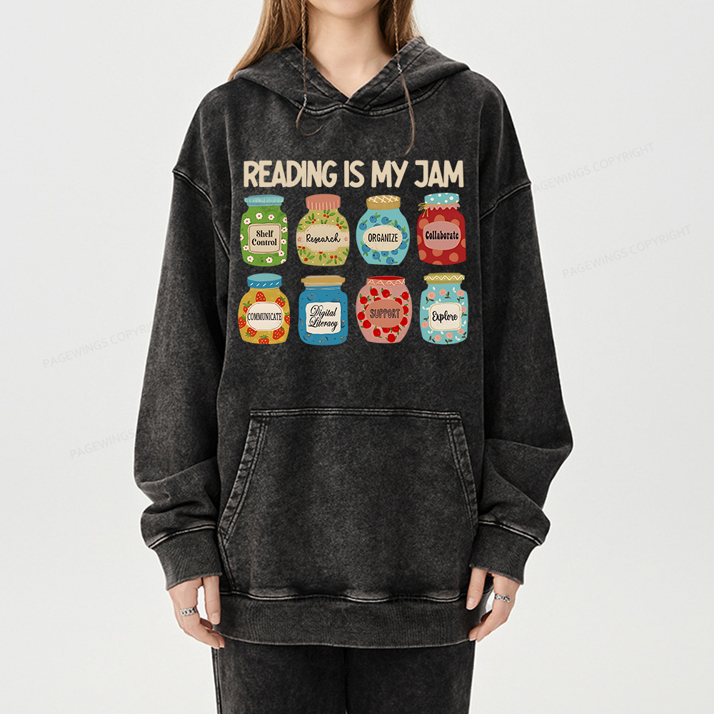 Pagewings Reading is My Jam Bookworm Unisex Washed Hoodie