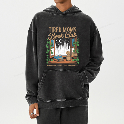 Pagewings Tired Moms Book Club Unisex Washed Hoodie