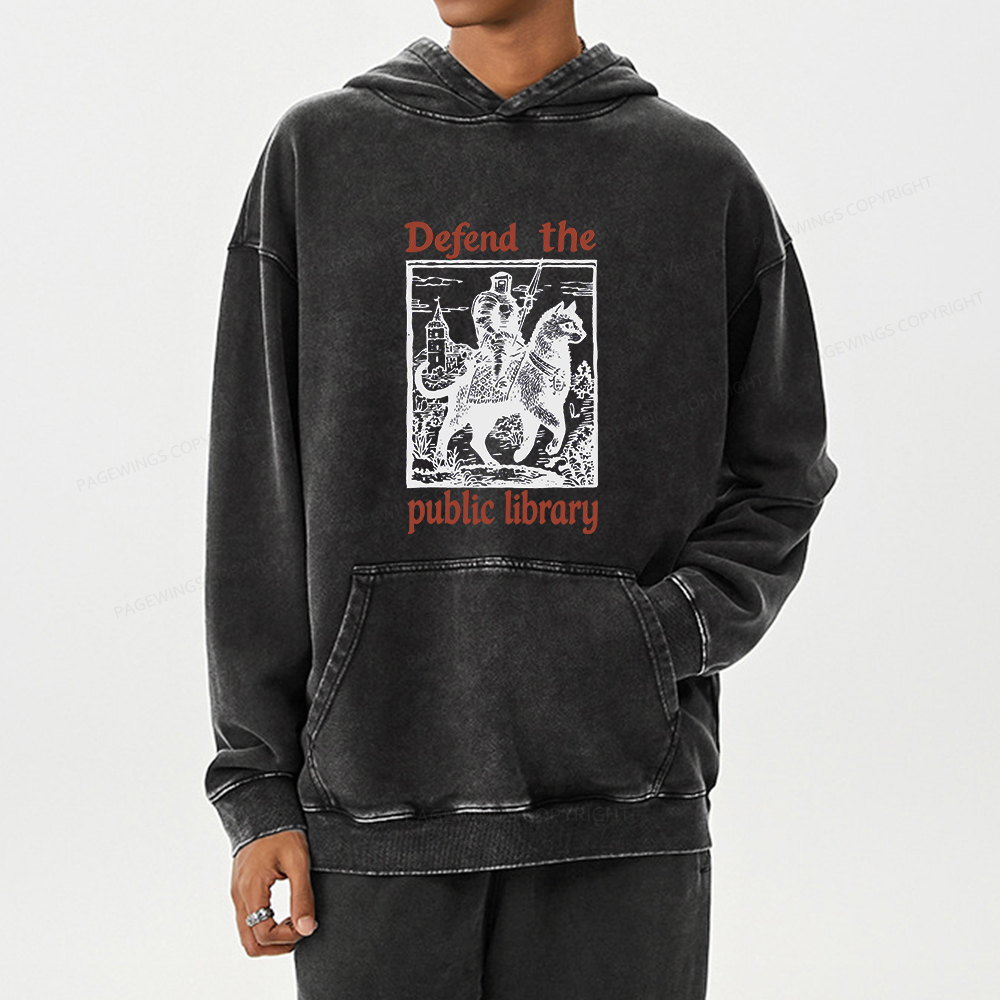 Pagewings Defend the Public Library Unisex Washed Hoodie