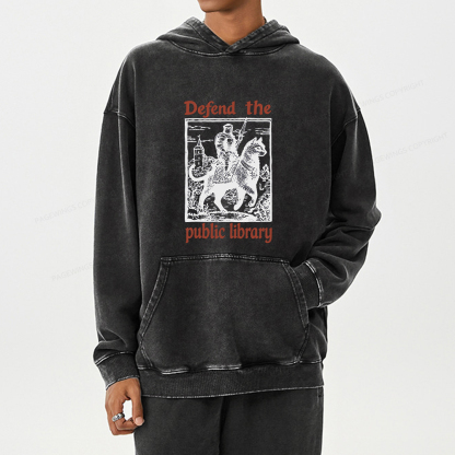 Pagewings Defend the Public Library Unisex Washed Hoodie