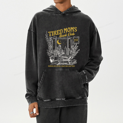 Pagewings Tired Moms Book Club Unisex Washed Hoodie