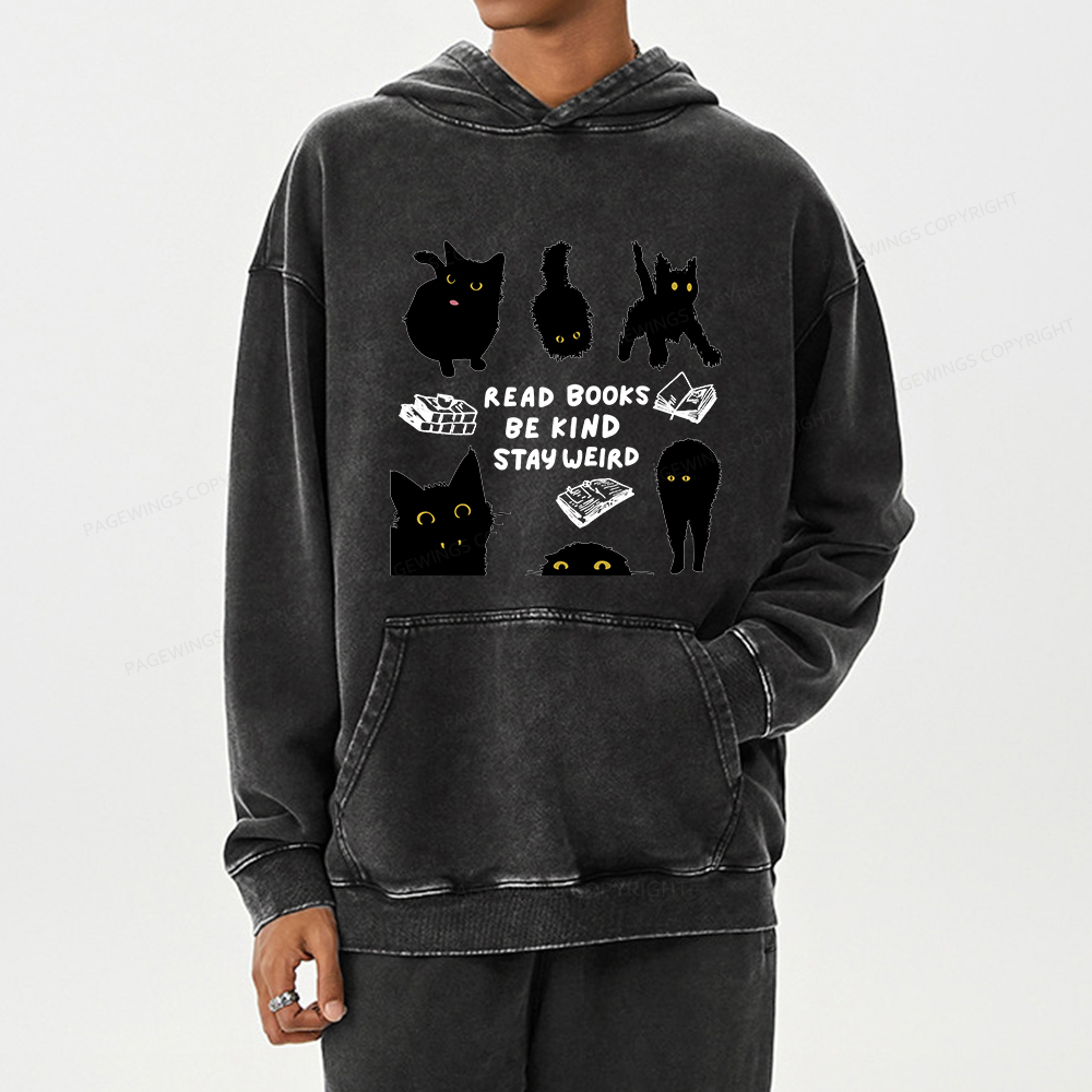 Pagewings Read Books Be Kind Stay Weird Unisex Washed Hoodie