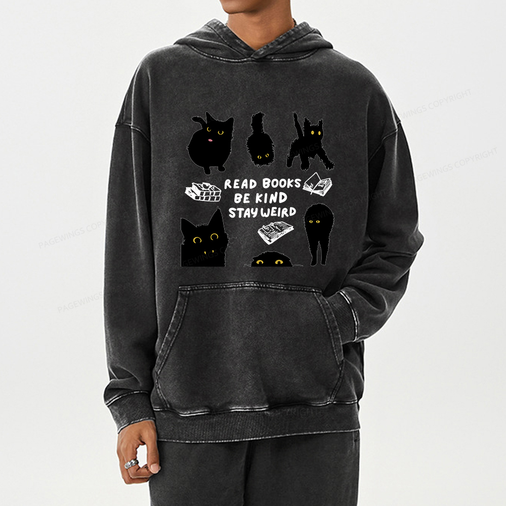 Pagewings Read Books Be Kind Stay Weird Unisex Washed Hoodie