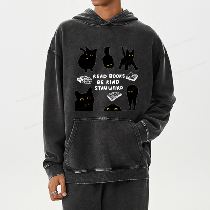Pagewings Read Books Be Kind Stay Weird Unisex Washed Hoodie
