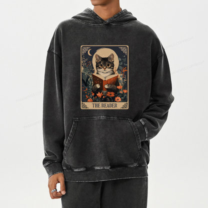 Pagewings The Reader Tarot Card Cat Unisex Washed Hoodie