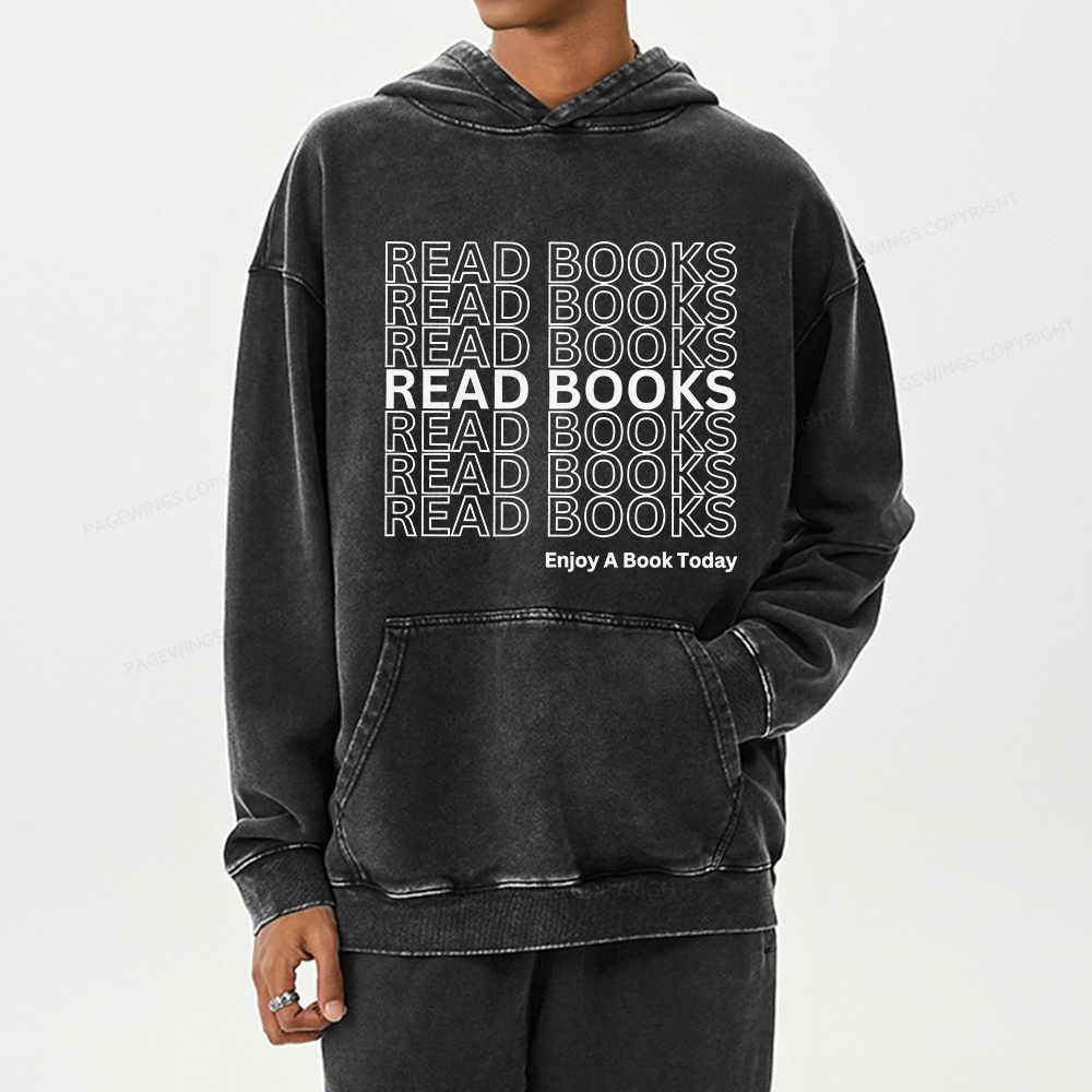 Pagewings Read Books Librarian Unisex Washed Hoodie