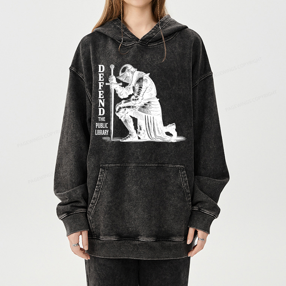 Pagewings Defend the Public Library  Unisex Washed Hoodie