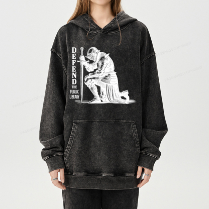 Pagewings Defend the Public Library  Unisex Washed Hoodie