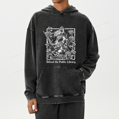 Pagewings Defend The Public Library Unisex Washed Hoodie