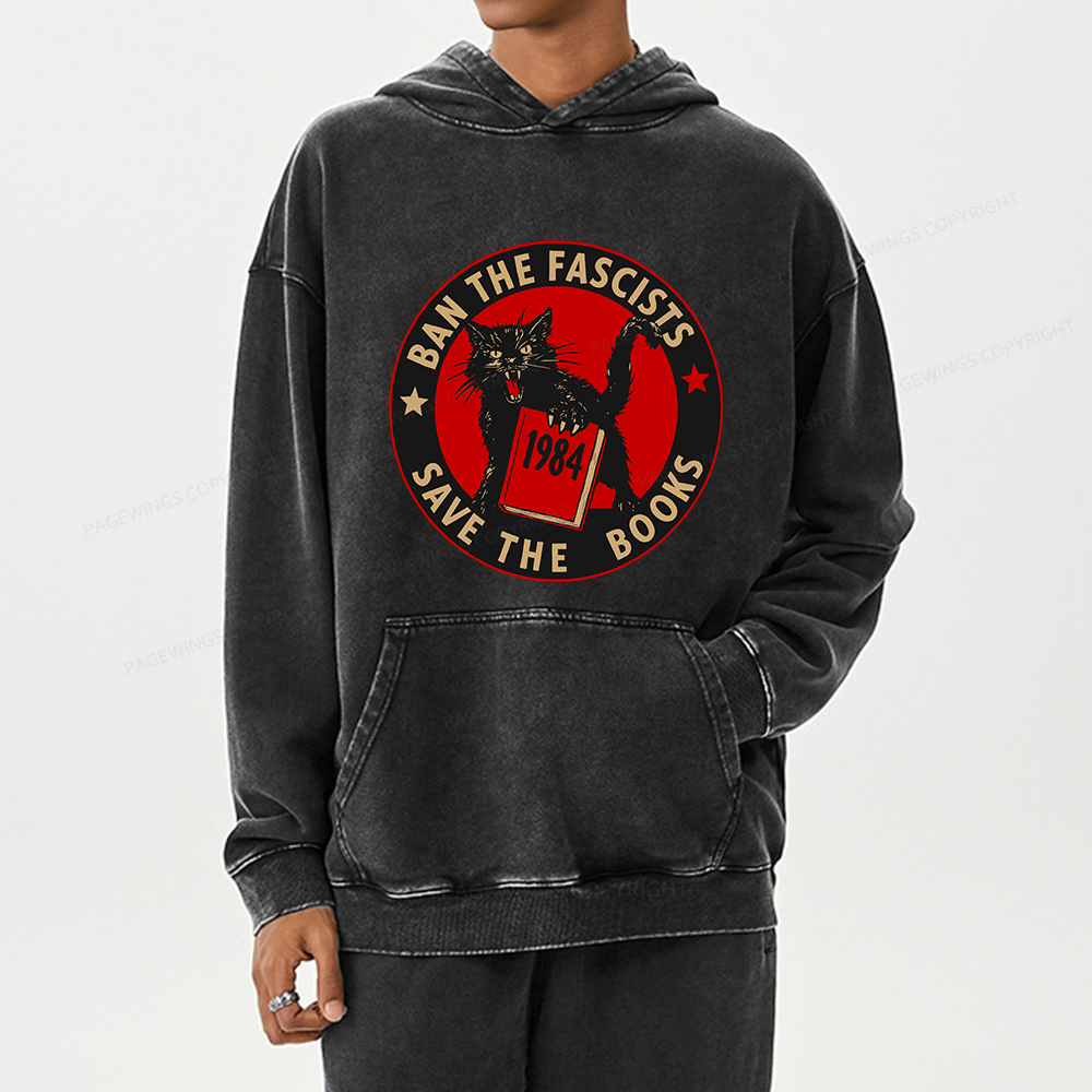 Pagewings Ban The Fascists Save The Books Unisex Washed Hoodie