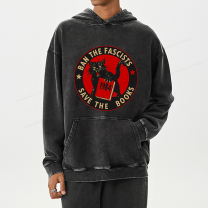 Pagewings Ban The Fascists Save The Books Unisex Washed Hoodie