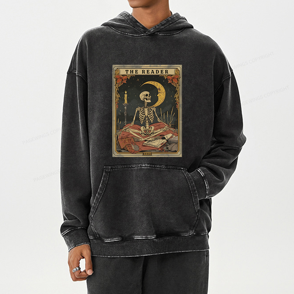 Pagewings The Reader Tarot Card Unisex Washed Hoodie