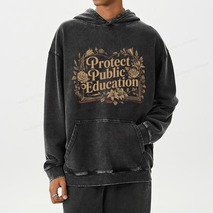 Pagewings Protect Public Education Unisex Washed Hoodie